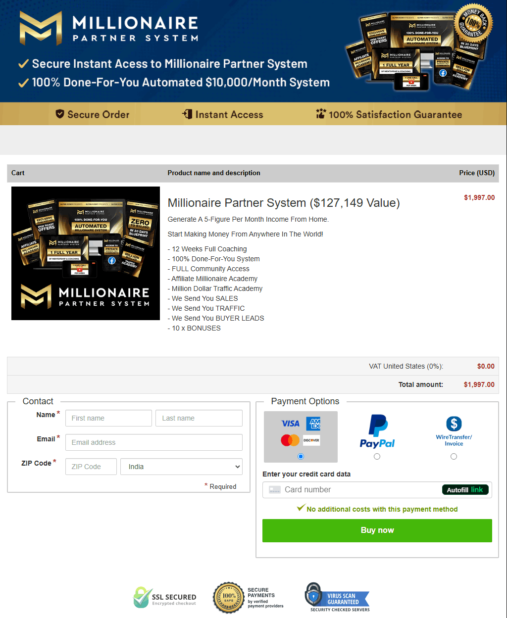 millionaire&nbsp;partner system checkout